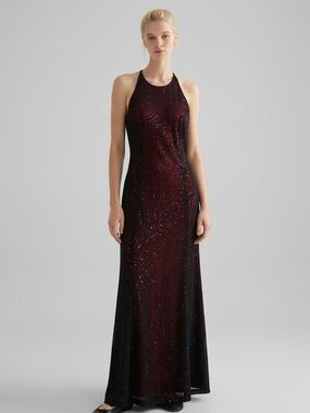 Reggio vintage 90s Y2K Sparkle Halter Evening Floor length Gown Sheer layers 14